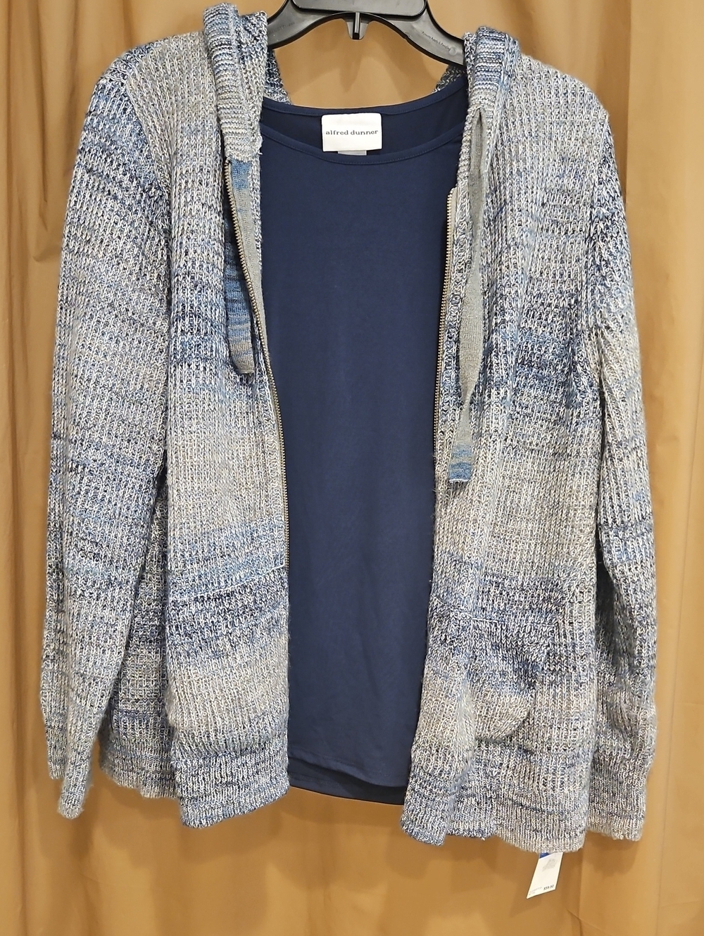 2 Piece Hooded Zip-up Sweater & Navy Blue Top